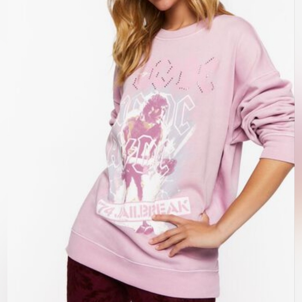 Forever 21 ACDC Fleece Graphic Pullover Sweatshirt Womens Size Small